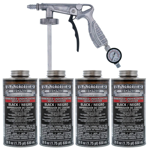 Barrier Bond - Rubberized Undercoating Sound Deadener Kit, 28oz 4-Pack, Black Spray, Vehicle Undercoating, with Spray Gun