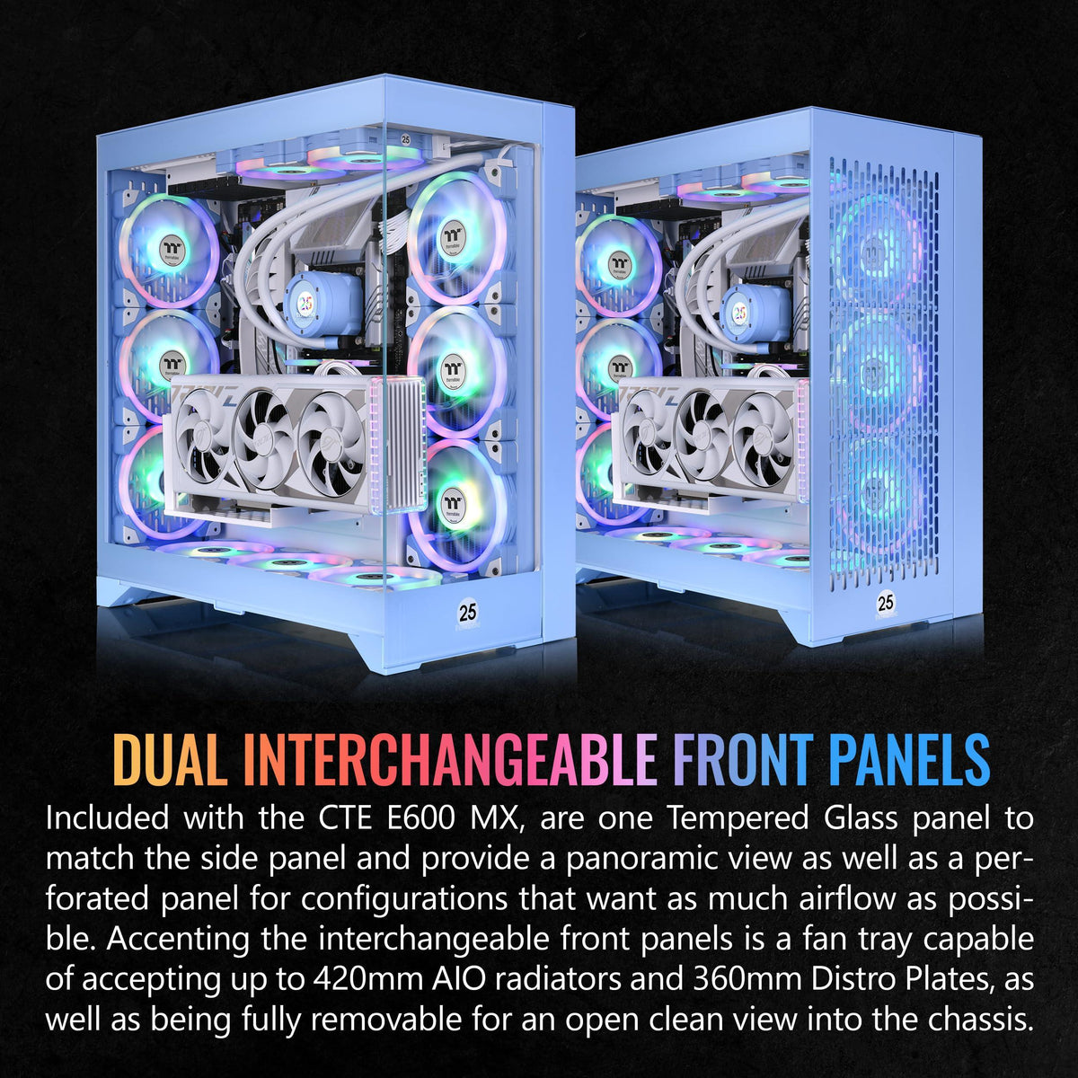 CTE E600 MX Hydrangea Blue E-ATX Mid Tower with Centralized Thermal Efficiency Design; Interchangeable Dual Front Panel; 3Way VGA Mounting Bracket; 400mm PCIe4 Riser Cable Included; CA-1Y3-00MFWN-00