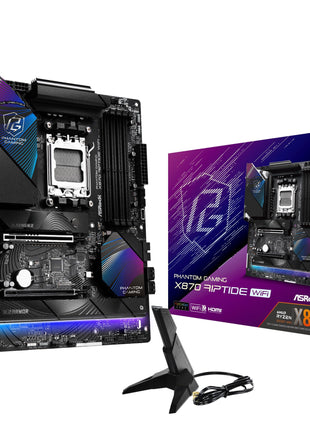 ASRock Phantom Gaming X870 Riptide WiFi 7 AMD Ryzen Socket AM5 ATX Motherboard DDR5 DIMMs 8000 MHz 256 GB USB4 M.2 SATA3 6.0 Gb/s