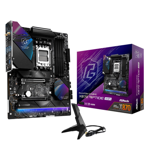ASRock Phantom Gaming X870 Riptide WiFi 7 AMD Ryzen Socket AM5 ATX Motherboard DDR5 DIMMs 8000 MHz 256 GB USB4 M.2 SATA3 6.0 Gb/s