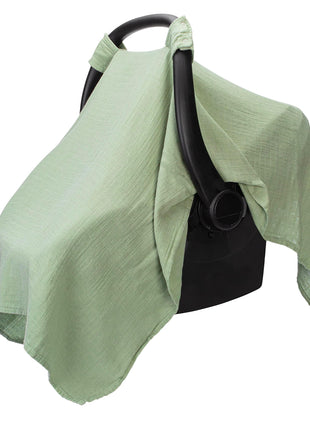 Comfy Cubs Baby Car Seat Cover - Soft, Breathable Bamboo Rayon and Muslin Cotton Blend - Lightweight Canopy for Sun, Bug, and Comfort Protection - Large Size Infant Seat Cover in Sage Design