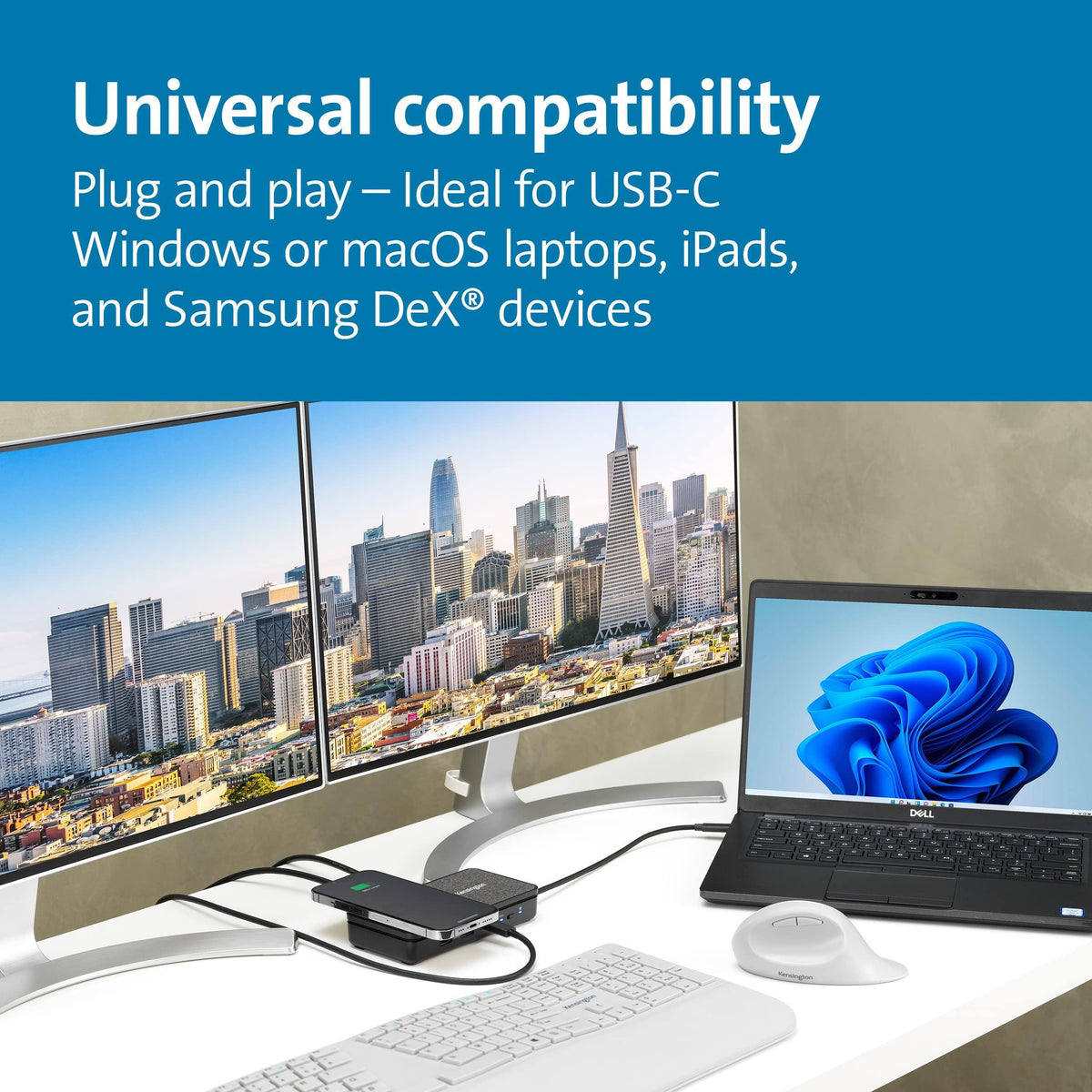 Kensington USB-C Hub with Qi Charging, Dual HDMI 4K@60Hz, 100W PD Pass Through Charging, 1Gbps Ethernet Port, Compatible with MacBook, iPad, HP, Lenovo Laptops (K32800WW) Black