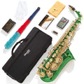 Mendini By Cecilio Alto Saxophone for Beginners, E Flat Tenor Saxophone for Students Musicians with Tuner, Mouthpiece, Case, 10 Reeds, Grease, Cleaning Cloth & Rod, Gloves, Strap, Lesson Book (Green)