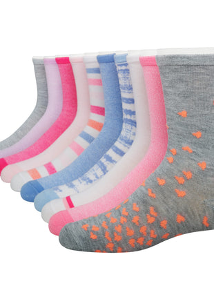 Hanes Girls' Big Ultimate Fashion, Lightweight Stretch Crew Socks, Assorted 10-Pair Pack, Small, Pink/Grey/Blue/Lavender, Medium