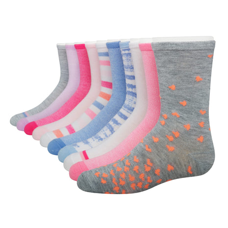 Hanes Girls' Big Ultimate Fashion, Lightweight Stretch Crew Socks, Assorted 10-Pair Pack, Small, Pink/Grey/Blue/Lavender, Medium