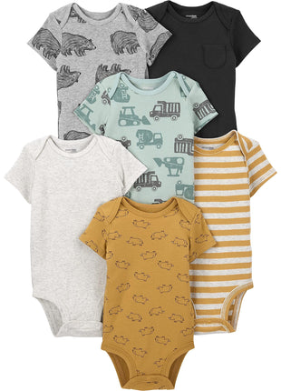 Simple Joys by Carter's Baby Boys' 6-Pack Short-Sleeve Bodysuits, Bear/Construction/Rhino/Stripe, 18 Months