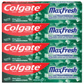 Colgate MaxFresh Clean Mint Toothpaste Pack, Fresh Breath Toothpaste with Fluoride and Hundreds of Mini Breath Strips, Leaves Mouth Feeling Refreshed for Hours, 4 Pack, 6.3 oz