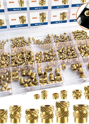 400Pcs Metric Heat Set Insert, M2 M2.5 M3 M4 M5 M6 Female Thread Knurled Nuts Assortment Kit, Brass Threaded Inserts for Plastic and 3D Printing Components (Threaded Inserts Ket)