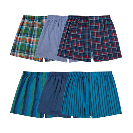 Fruit of the Loom Men's Tag-Free Boxer Shorts (Knit & Woven), Woven - 6 Pack - Assorted Colors, Large