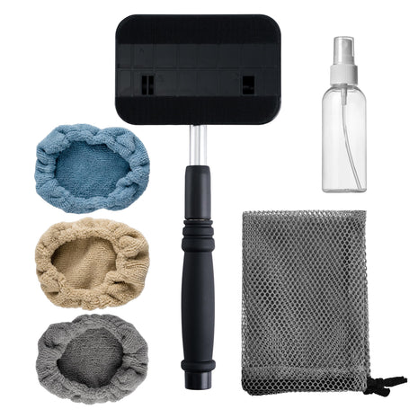 Polyte Pivoting Windshield Glass Cleaning Tool Extendable Aluminum Handle w/3 Premium Microfiber Covers