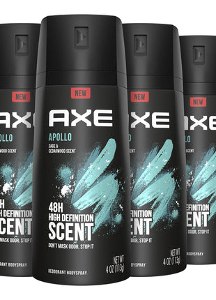 AXE Apollo Body Spray Deodorant for Long-Lasting Odor Protection, Sage & Cedarwood Deodorant for Men Formulated Without Aluminum 4oz 4 Count