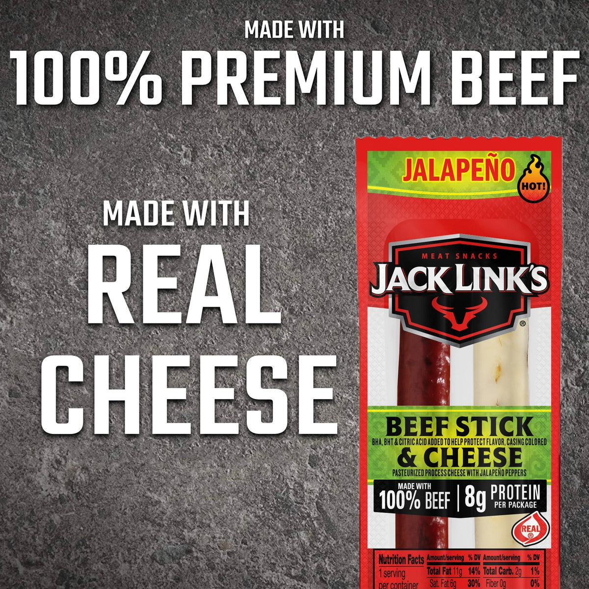 Jack Link's Jalapeno Beef & Cheese Combo, Spicy Snack Pack, Made with 100% Beef and Real Wisconsin Cheese, 8g protein, Individually Wrapped Snacks - 1.2 Ounce (Pack of 16)
