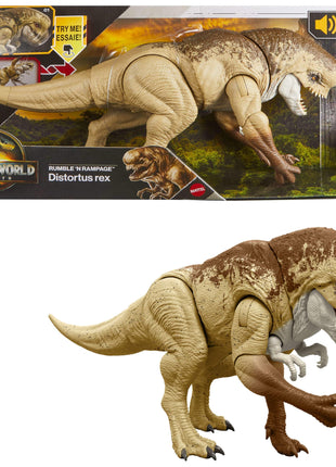 Mattel Jurassic World Rebirth Distortus Rex Rumble N Rampage Dinosaur Action Figure 22 Inch with 2 Attack Actions, Content-Accurate, Digital Play
