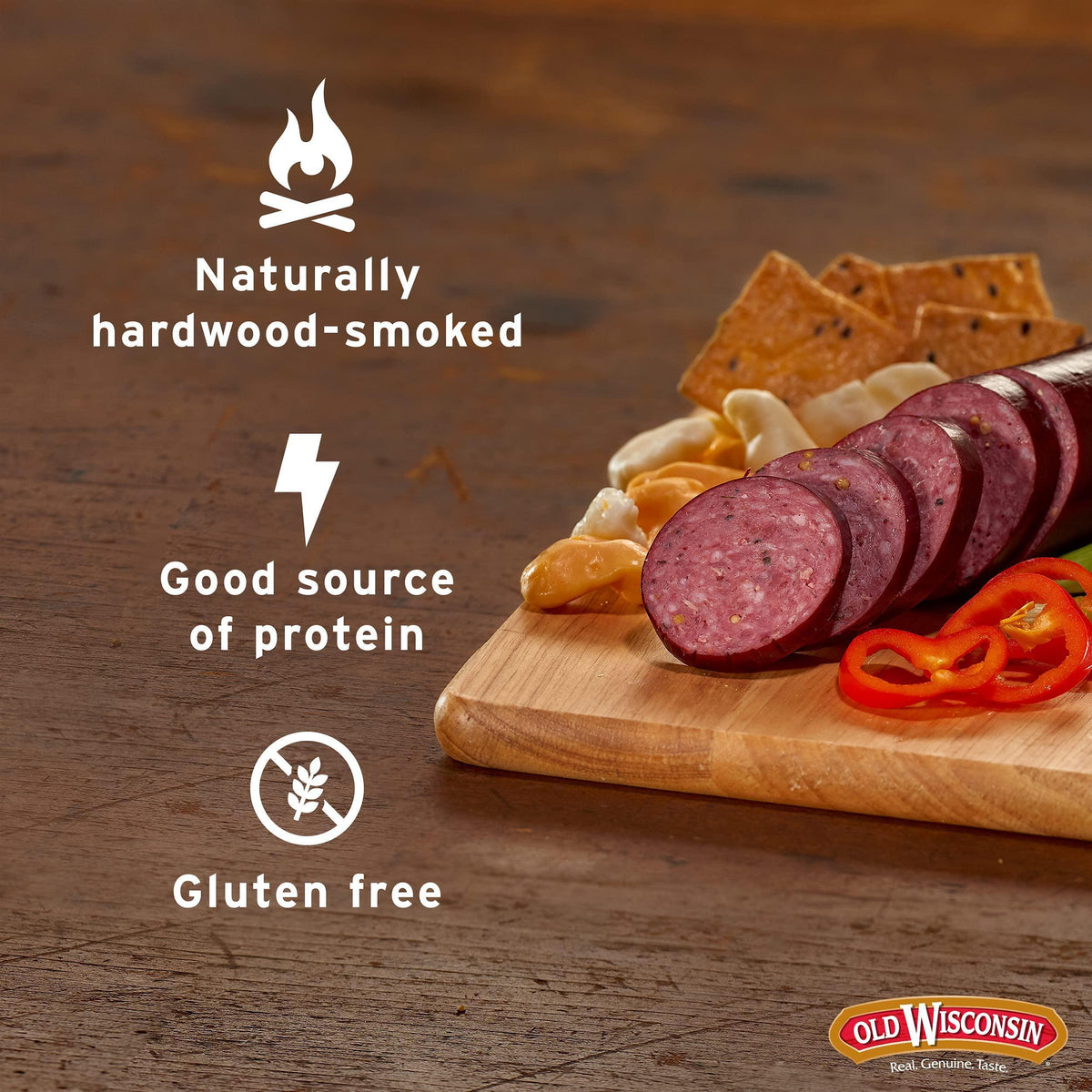 Old Wisconsin Premium Summer Sausage, 100% Natural Meat, Charcuterie, Ready to Eat, High Protein, Low Carb, Keto, Gluten Free, Original Flavor, 8 Ounce