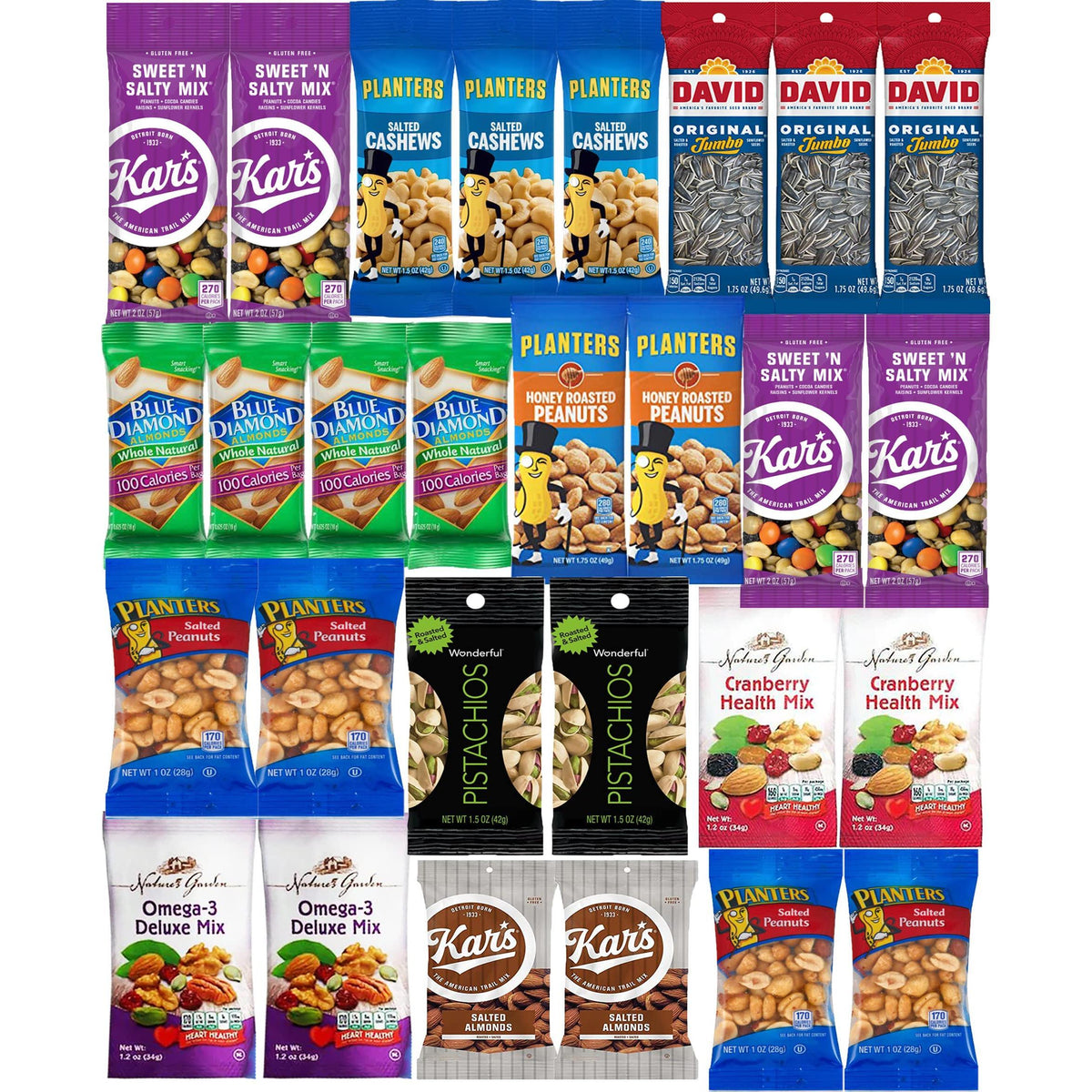 Nuts Snack Packs - Mixed Nuts and Trail Mix Individual Packs - Healthy Snacks Care Package Gift (28 Count)