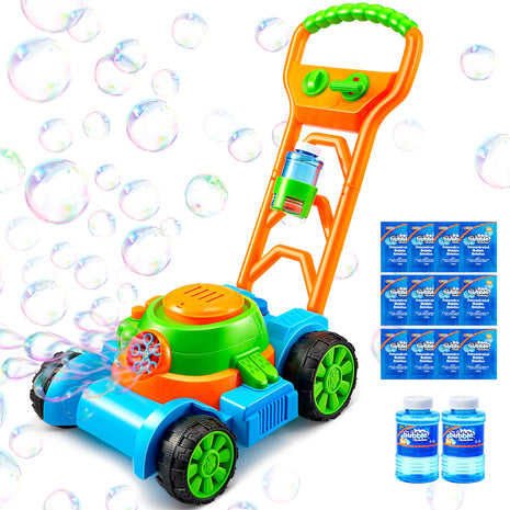 SLOOSH Spill-Proof Bubble Lawn Mower Toddler Toys Bubble Machine | Pretend Gardening Play Toy for Age 1 2 3 1-3 Year Old Baby Boys Girls for Indoor Outdoor Use Birthday Gifts (Blue)