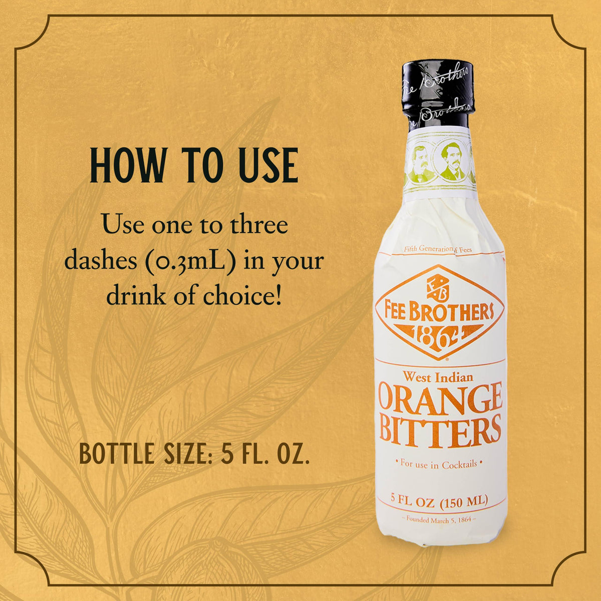 Fee Brothers West Indian Orange Cocktail Bitters - Aromatic Cocktail Mixer & Concentrated Flavoring, Gluten Free, Vegan-Friendly, 5 fl oz