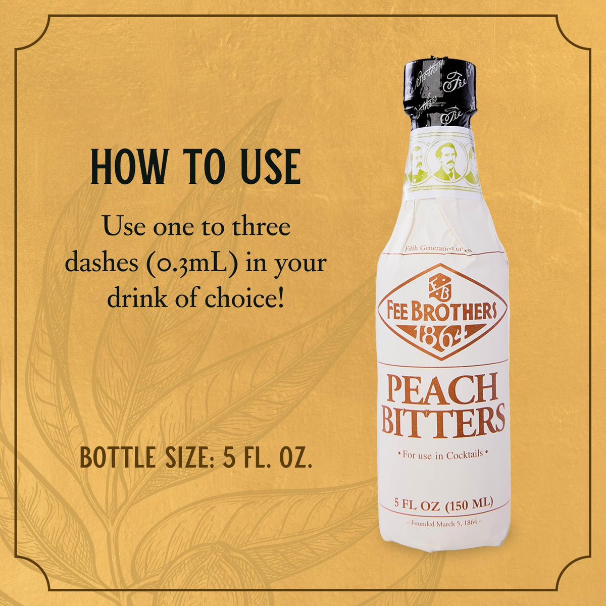 Fee Brothers Peach Cocktail Bitters - Aromatic Cocktail Mixer & Concentrated Flavoring, Gluten Free, Vegan-Friendly, 5 fl oz
