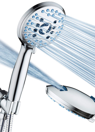 AquaCare High Pressure 8 mode Handheld Shower Head   Anti clog Nozzles, Built in Power Wash to Clean Tub, Tile & Pets, Extra Long 6 ft. Stainless Steel Hose, Wall & Overhead Brackets