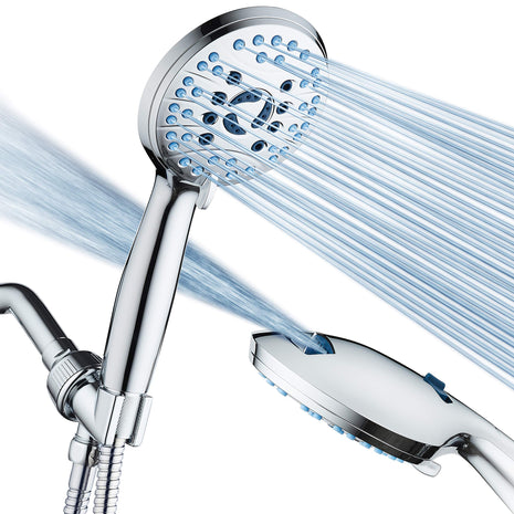 AquaCare High Pressure 8 mode Handheld Shower Head   Anti clog Nozzles, Built in Power Wash to Clean Tub, Tile & Pets, Extra Long 6 ft. Stainless Steel Hose, Wall & Overhead Brackets