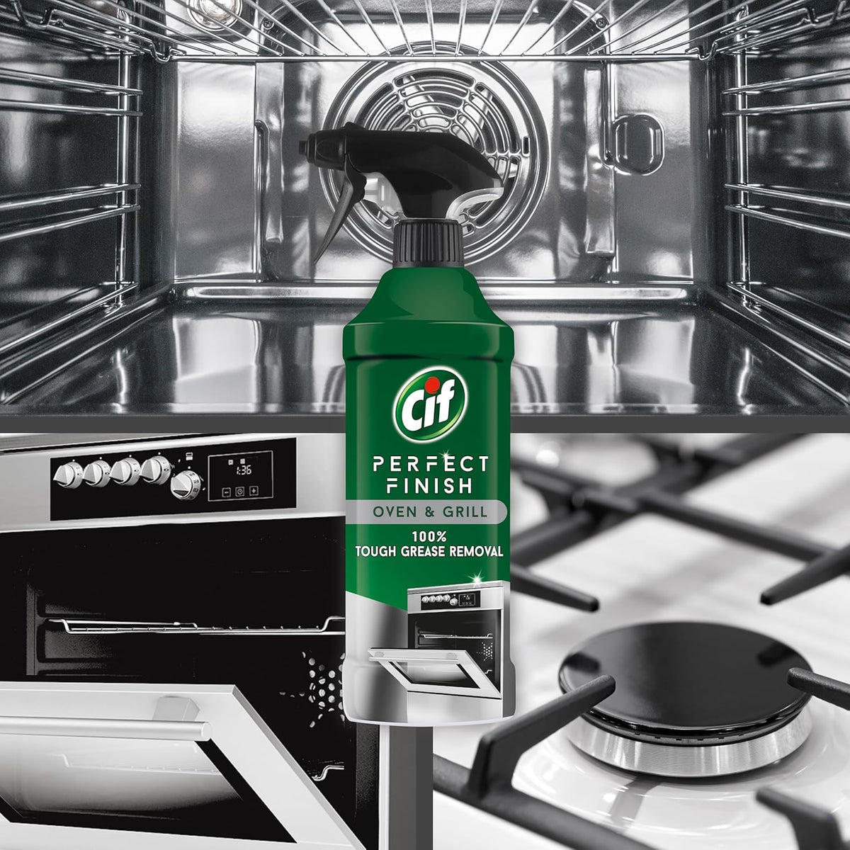 Unilever CIF Perfect Finish Oven & Grill Cleaner Spray, 100% Tough Grease Removal, Suitable for Chimney, Gas Stove, 435ml