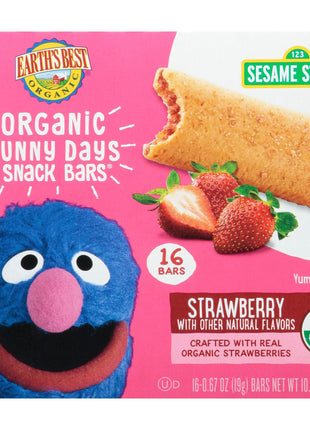 Earth's Best Organic Kids Snacks, Sesame Street Toddler Snacks, Organic Sunny Days Snack Bars for Toddlers 2 Years and Older, Strawberry with Other Natural Flavors, 16 Bars Per Box