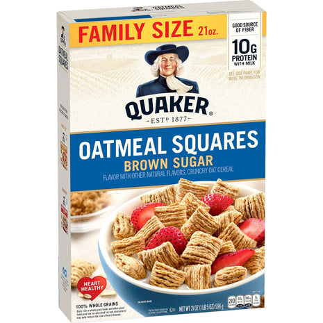 Quaker Oatmeal Squares Breakfast Cereal, Brown Sugar, 21oz Box