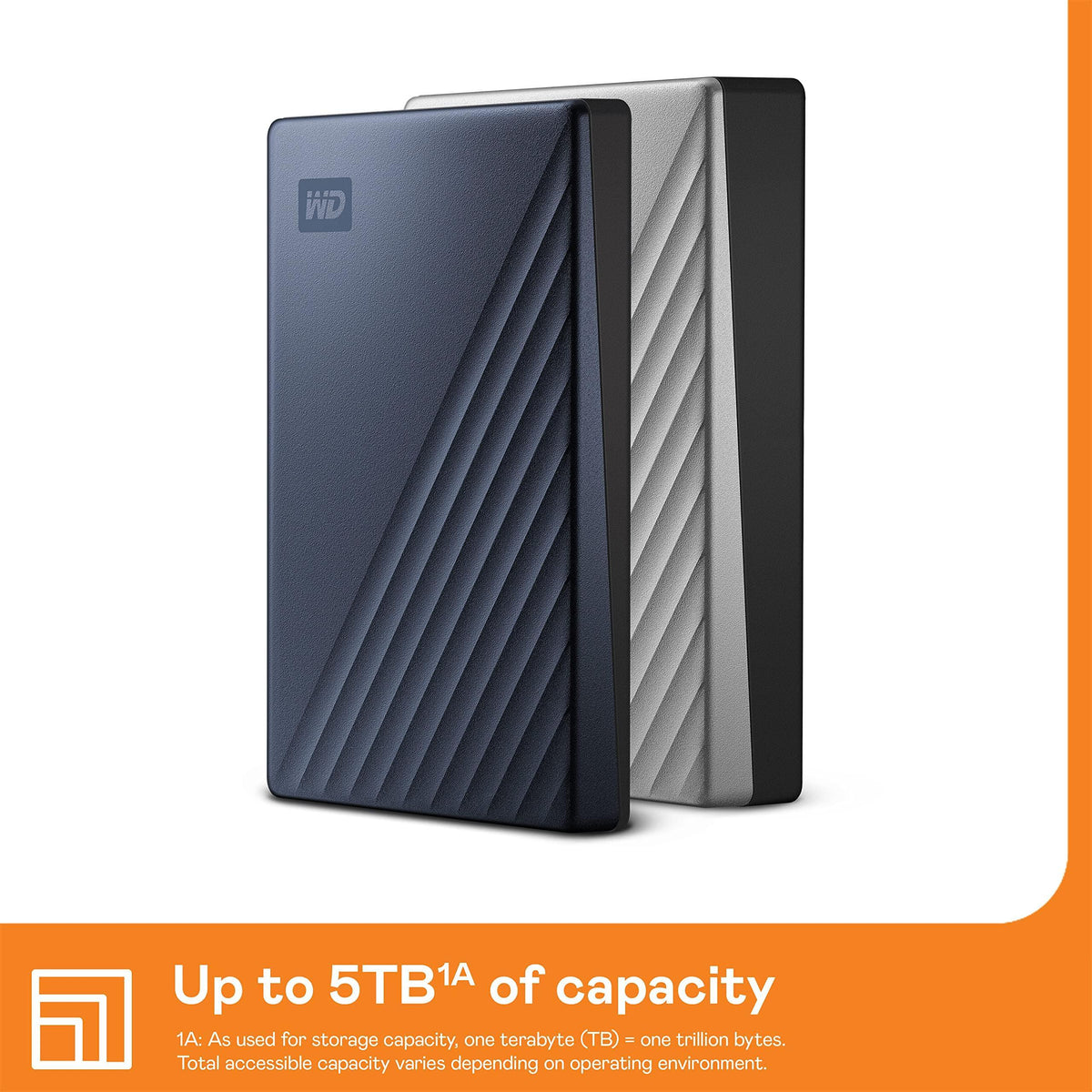 WD 5TB My Passport Ultra, Blue, Portable External Hard Drive, backup software with defense against ransomware, and password protection, USB-C and USB 3.1 - WDBFTM0050BBL-WESN