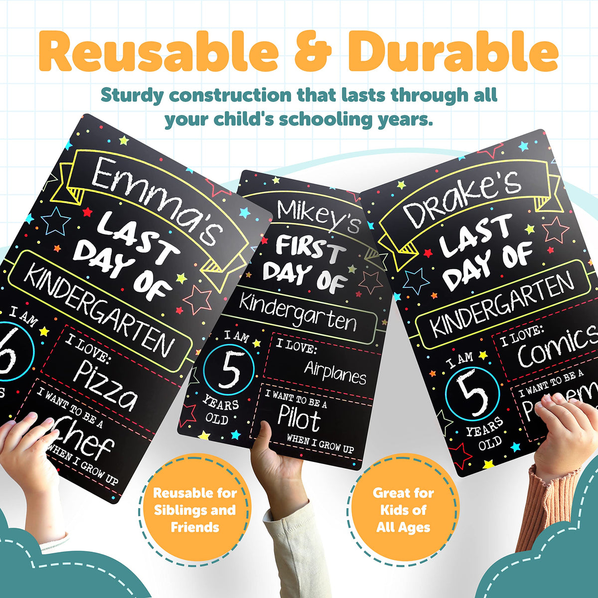 First Day Last Day of School Double Sided Sign (Dry Erase Board for Liquid Chalk Markers - 12" x 7.9")