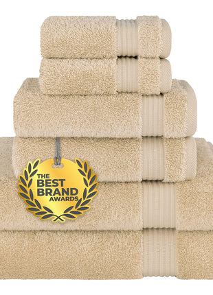 Cotton Paradise 100% Cotton Turkish Towel Set, Soft Absorbent Quick Dry, 6 Piece Towel Set, Beige
