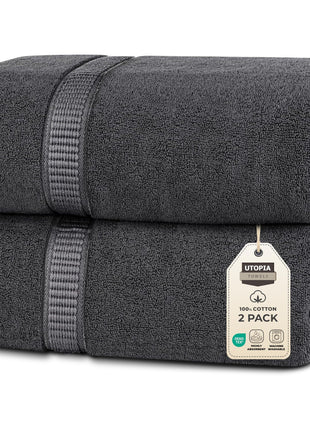 Utopia Towels Jumbo Bath Sheets, 2 Pack, 35x70 in, 600 GSM Cotton, Grey | Extra Large Ring Spun Cotton Bath Sheets - Soft, Plush, Quick-Drying, Highly Absorbent, Great for Everyday Use