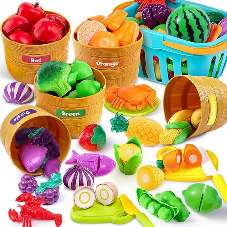 JOYIN Learning Toys Play Food Set for Toddlers, Cutting Food for Preschool Activities, Play Kitchen Accessories, Educational Toys, Color Sorting Set for Boys & Girls, Back to School Gifts for Toddlers
