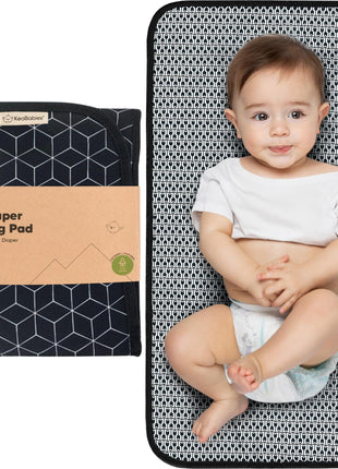 KeaBabies Portable Diaper Changing Pad, Easy Wipe Clean, 25x13 (Black Geo) | Foldable Waterproof Baby Changing Mat for Diaper Bag, Compact, Lightweight, Newborn, Infant, Baby Changer Travel Essential