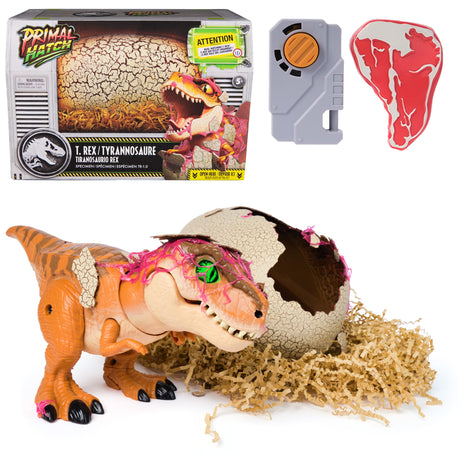 Primal Hatch Jurassic World Interactive T-Rex Toy Dinosaur Egg | Interactive Dino Figure, Realistic Hatching Experience, 100+ Sounds & Reactions, Train & Feed, Gifts for Kids Ages 5+
