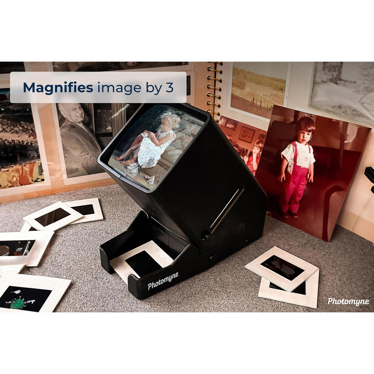 Photomyne 35mm Slide Viewer, Film Negative Viewer with 3X Magnification LED Light Illuminated Viewing, USB or Battery Powered