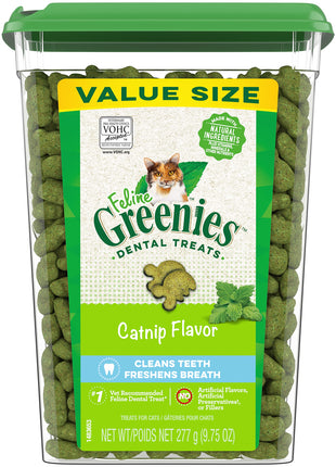 Greenies Cat Treats, Feline Veterinarian-Recommended Adult Natural Dental Treats, Catnip Flavor, 9.75 oz. Tub
