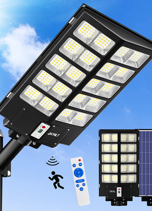 JAYNLT Y-5200W Solar Street Lights Outdoor,Commercial Parking Lot Lights Dusk to Dawn, Waterproof Solar Security Flood Lights with Motion Sensor and Remote for Yard, Garage, Driveway