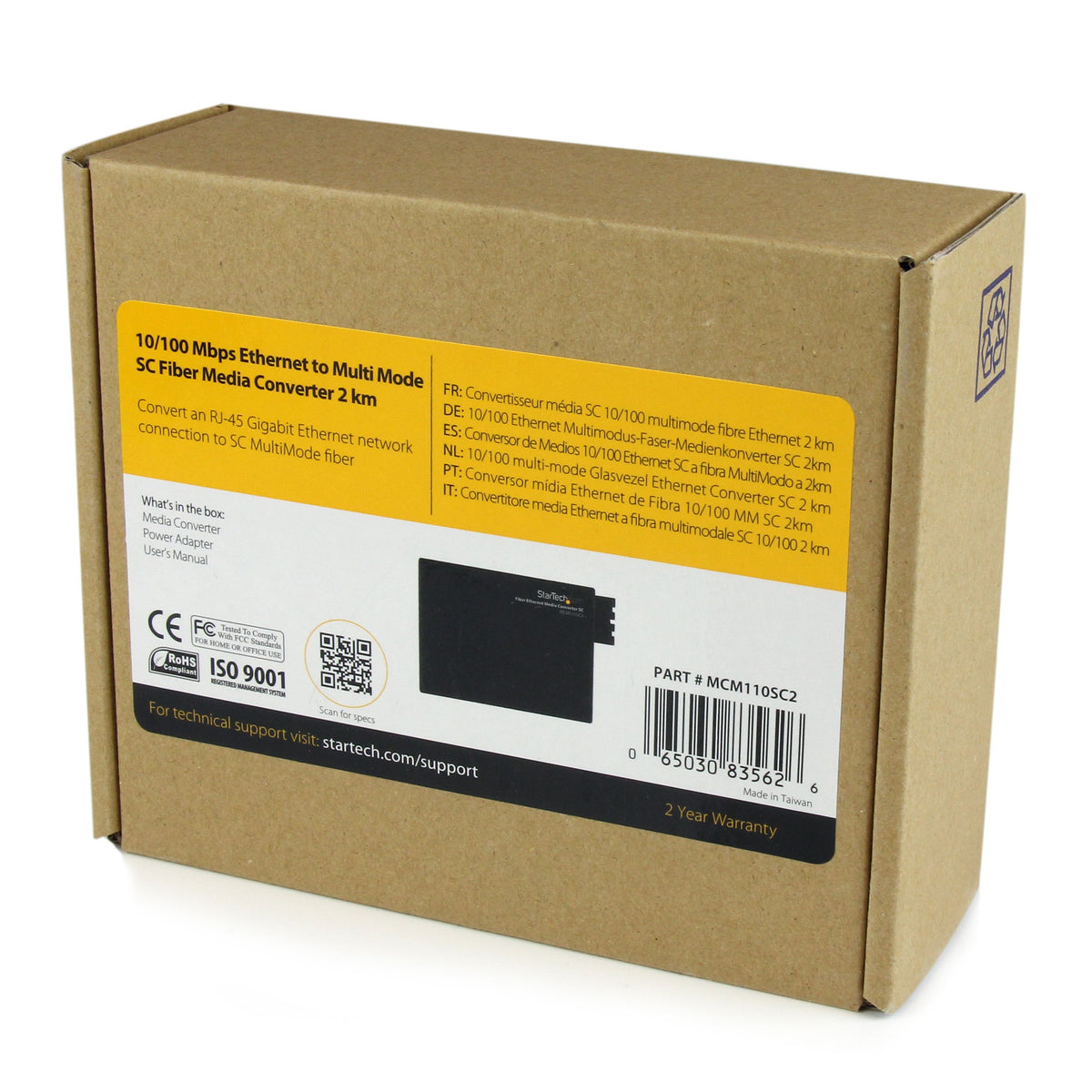 StarTech.com Multimode (MM) SC Fiber Media Converter for 10/100Mbps Network - Ethernet to SC MM Fiber Media Converter - 2 km / 1.2 m, TAA (MCM110SC2)