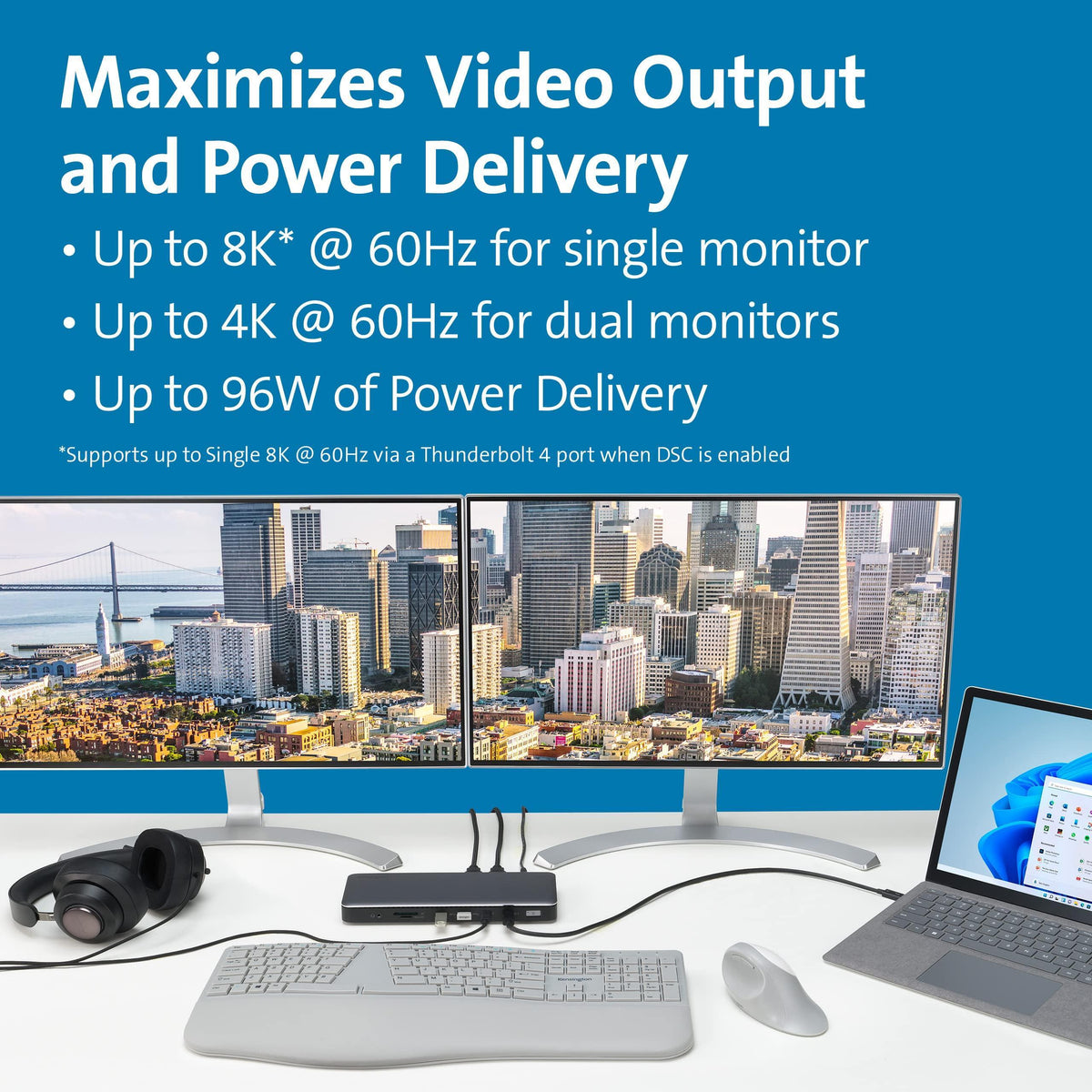 Kensington SD5760T Thunderbolt 4 Dual 4K Docking Station, 100W PD, 2 x HDMI, Thunderbolt Port, SD/Micro SD 4.0 Card Slots, Dual 4k 60Hz, for Thunderbolt 4 Windows Laptops and MacBook Pro (K34110NA)
