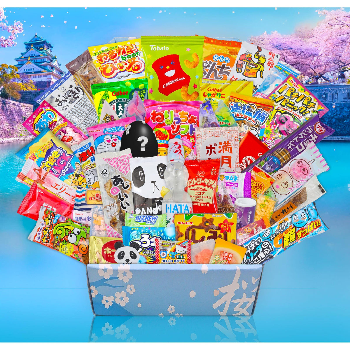 Sakura Box Japanese Candy & Snacks Dagashi Set & Pamphlet 50 Pieces Japanese Food Gift Box