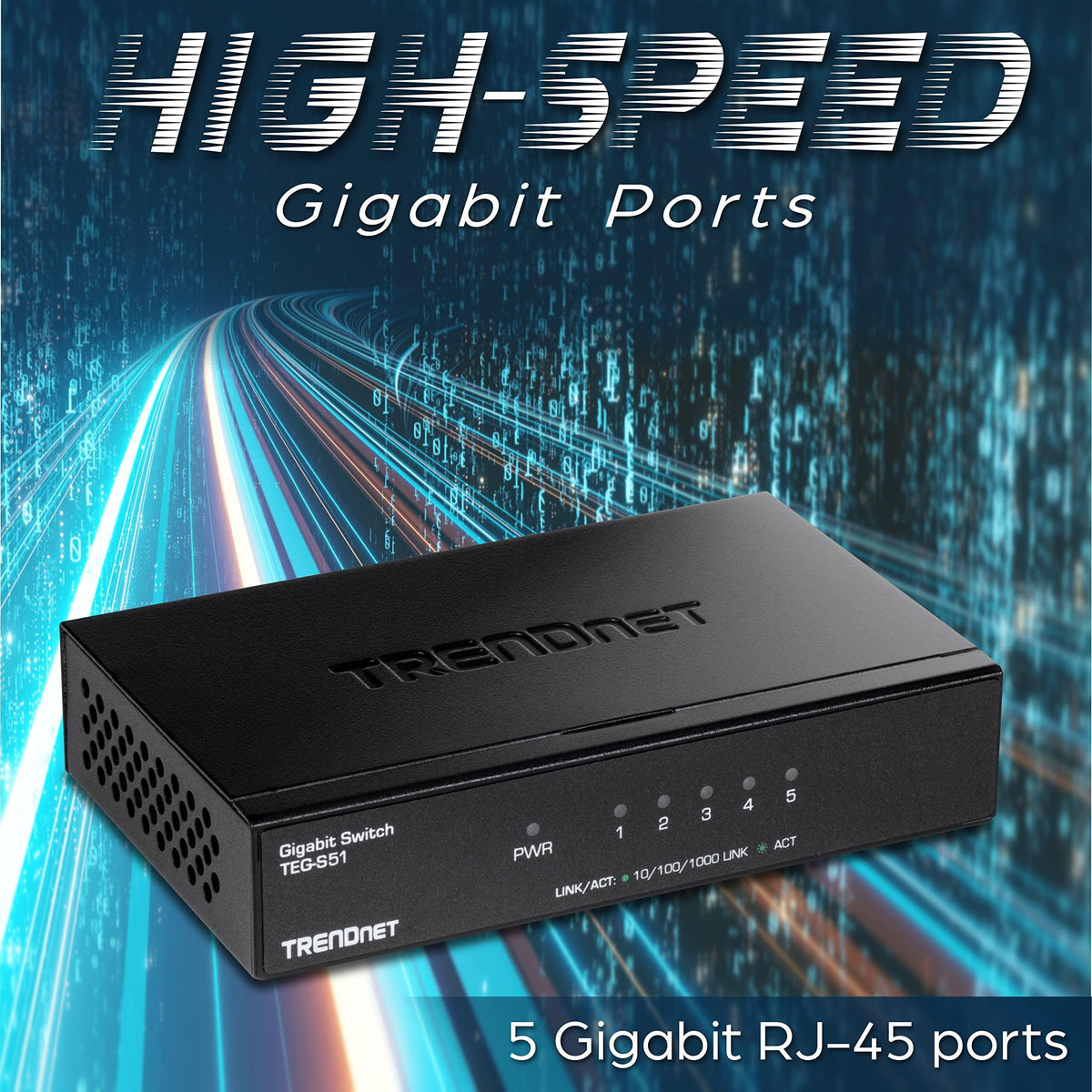TRENDnet Gigabit Desktop Switch, TEG-S51, 5 x Gigabit RJ-45 Ports, Ethernet Splitter, 10Gbps Switching Capacity, Fanless Design, Metal Enclosure, Lifetime Protection