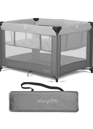 Dream On Me Zazzy Portable Playard with Bassinet - 360? Mesh Visibility, Quick Folding Travel Friendly Design, Carry Bag and Foldable Mattress Pad Included, Compact and Lightweight - Gray
