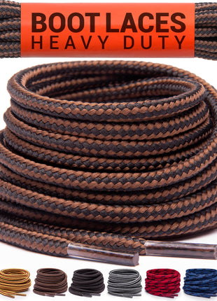 Miscly Round Boot Laces [1 Pair] Heavy Duty and Durable Shoelaces for Boots, Work Boots & Hiking Shoes (Black/Brown, 54 inches (137 cm))