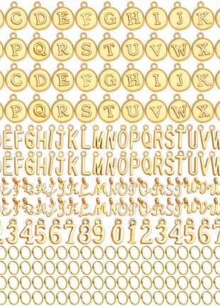 LEOBRO Letter Charms, 376 Pcs Gold Charms for Jewelry Making, Bracelet Necklace Charm & Jump Rings, Jewelry Making Supplies, Gold