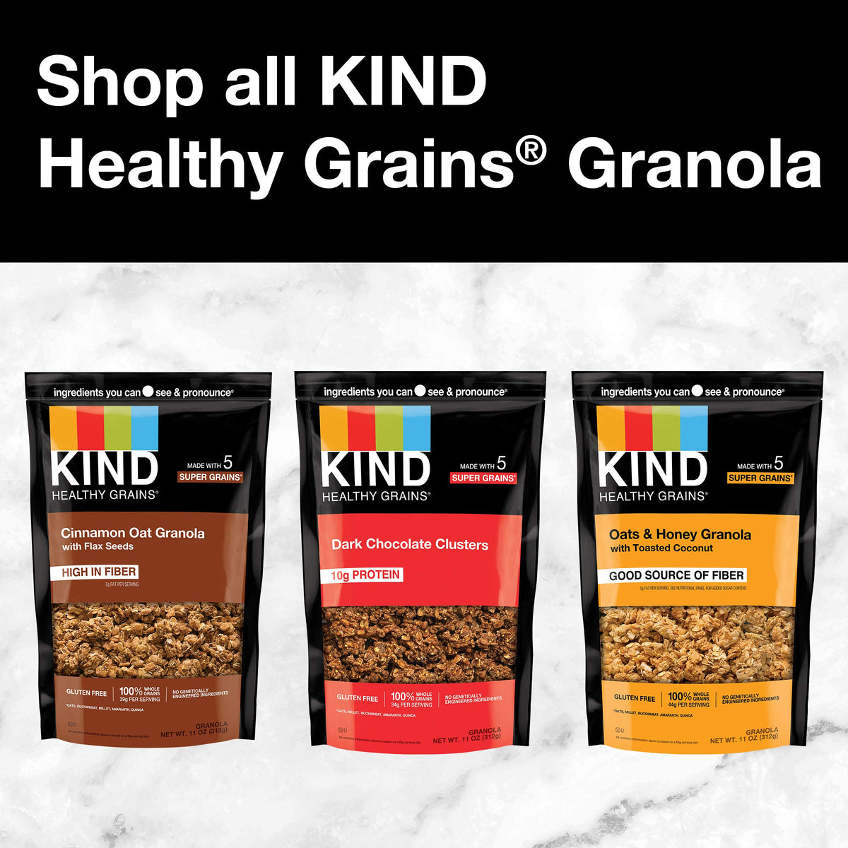 KIND Healthy Grains Granola, Peanut Butter Clusters, Healthy Snacks, Gluten Free, 100% Whole Grains, 10g Protein, 11oz, 3 Count