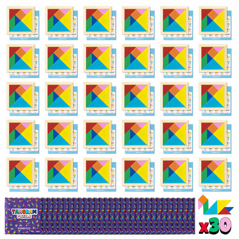 BONNYCO Tangram Puzzle Wooden Pack 30 Kids Party Favors. Goodie Bags Stuffers for Kids 3-5 4-8, Return Gifts for Birthday Party. Goody Bag Stuffers, Pinata Filler Toys Bulk. Classroom Prizes, Rewards