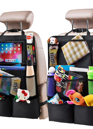 Helteko Backseat Car Organizer, Kick Mats Back Seat Protector with Touch Screen Tablet Holder, Back Seat Organizer for Kids, Travel Accessories with 9 Storage Pockets 2 Pack, Black