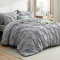 Bedsure Queen Comforter Set Grey   Bed in a Bag Queen Size 7 Pieces, GentleSoft??Pintuck Bed Set Gift for Family, Pinch Pleat All Season Comforter with Sheets, Pillowcases & Shams