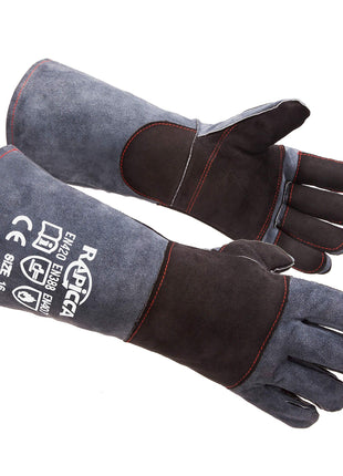 RAPICCA Animal Handling Gloves Bite Proof Double Leather Reinforced Padding Dog,Cat Scratch,Bird Handling Falconry Gloves Grabbing Reptile Squirrel Snake Bite 16in Grey-Black