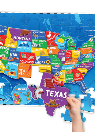 United States Puzzles for Kids Ages 4-6, 6-8, 3-5 - Educational Toys for Boys & Girls - 70Pcs USA Map Kids Puzzles with 50 States & Capitals - Floor Jigsaw Kids Puzzle - Learning Activities Gifts